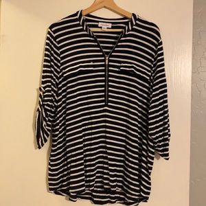 Navy & white striped 3/4 sleeve shirt
